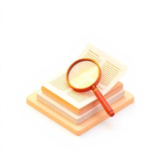 Orange magnifying glass and research papers illustration